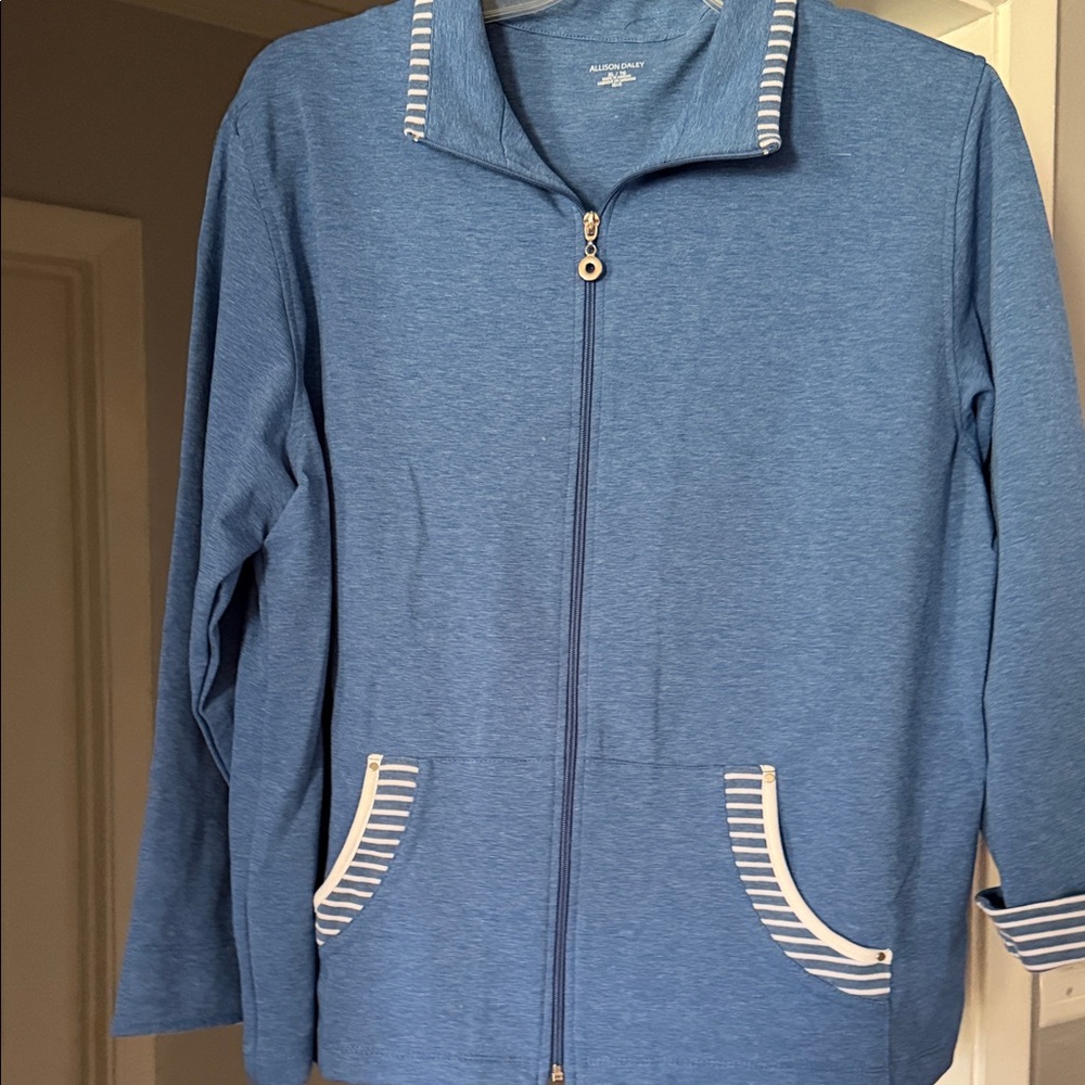 Allison Daley Blue Zip-Up Blazer/Jacket with White Accents